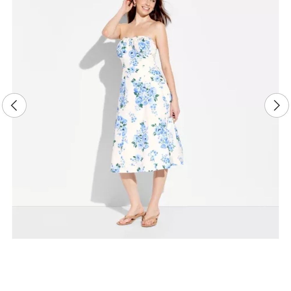 wild fable White Strapless Midi Dress with Blue Floral Print